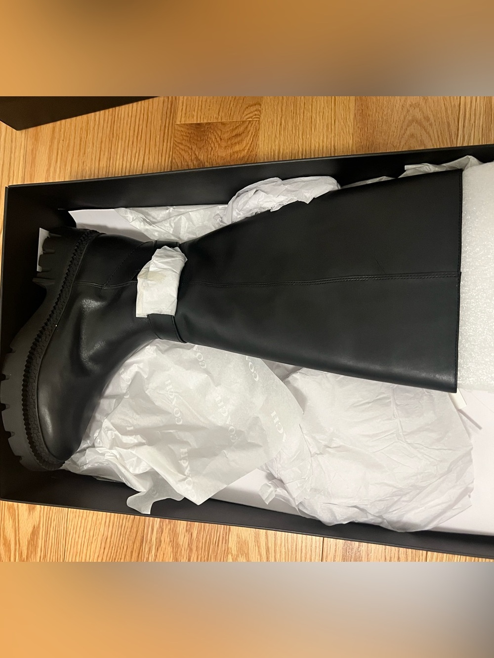 Coach Women’s Black Leather Knee-High  Sole Boot